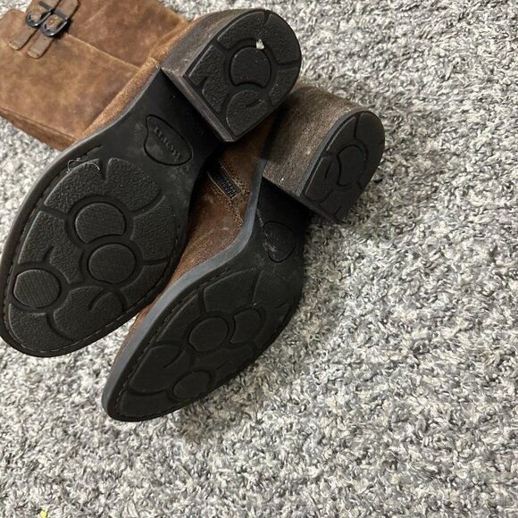 Born Basil Riding Boots Chestnut Burnt Brown Suede Leather Buckle Knee High 7 M - Picture 4 of 7